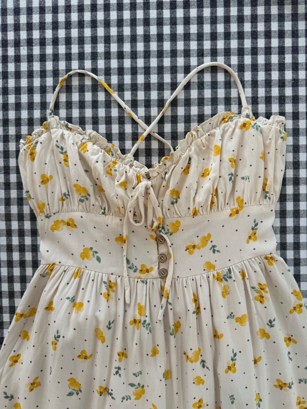 Dress Forum Yellow Floral Tiered Midi Dress Milkmaid Cottagecore Size M - Picture 4 of 13